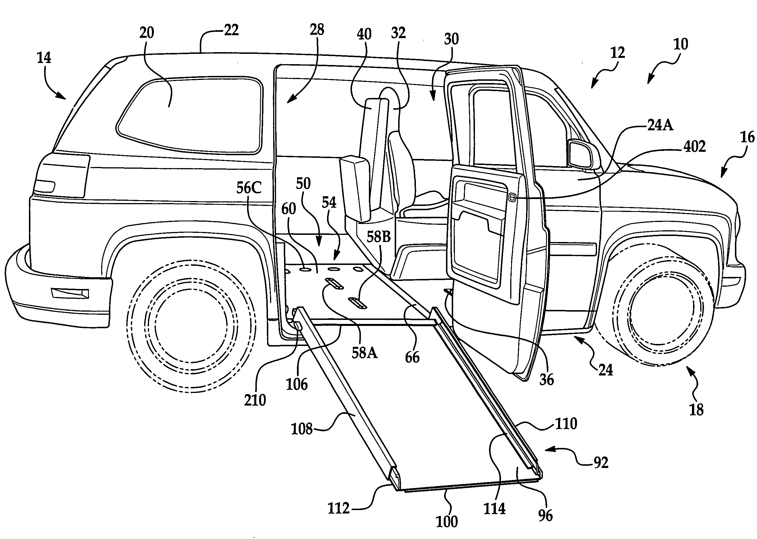 Automotive vehicle having a power-actuated ramp