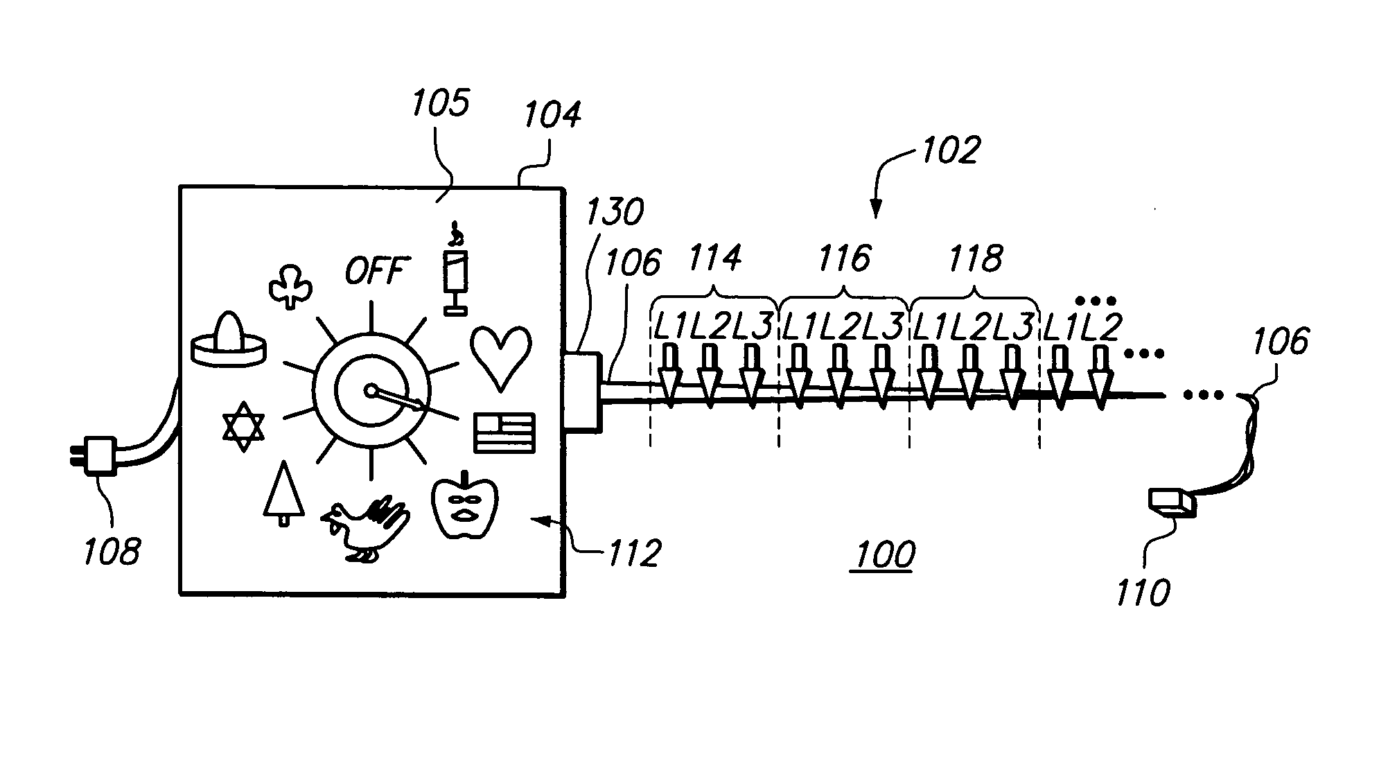 Year-round decorative lights with multiple strings of series-coupled bipolar bicolor LEDs for selectable holiday color schemes