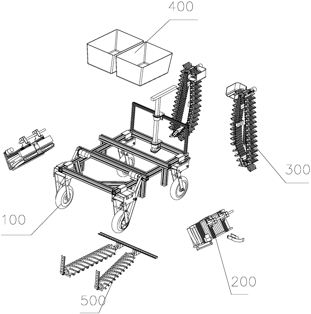 Automatic picking apparatus for ridge culture of strawberries and working process of automatic picking device