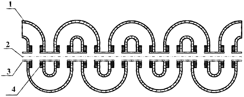 Gradient ridge loading tortuous waveguide slow wave line