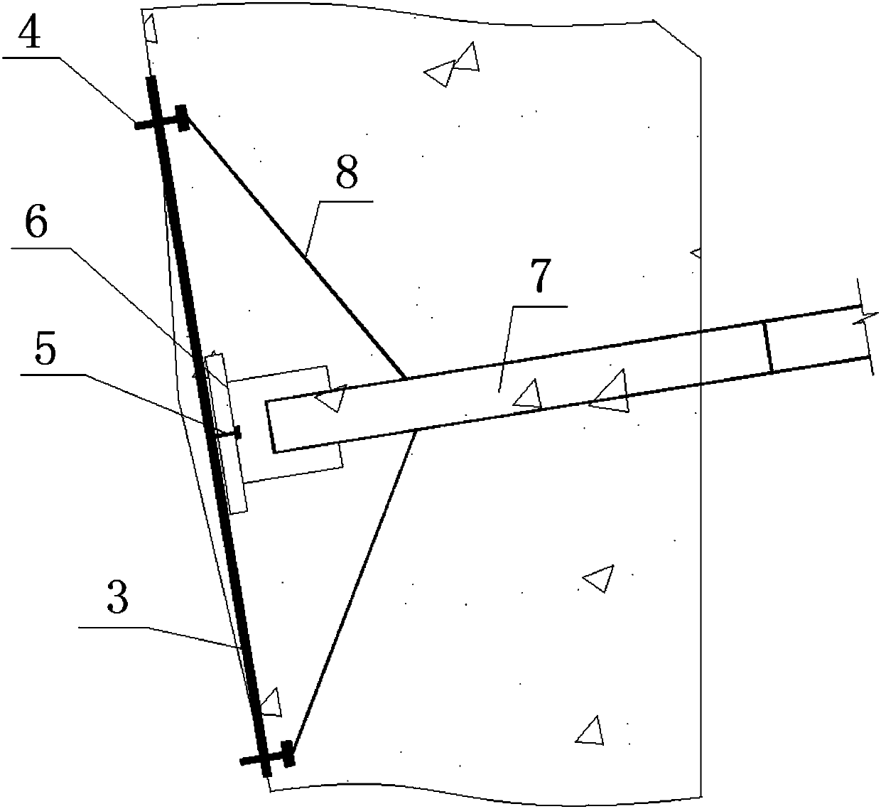 Longitudinal horizontal displacement meter anchoring end mounting structure and construction method