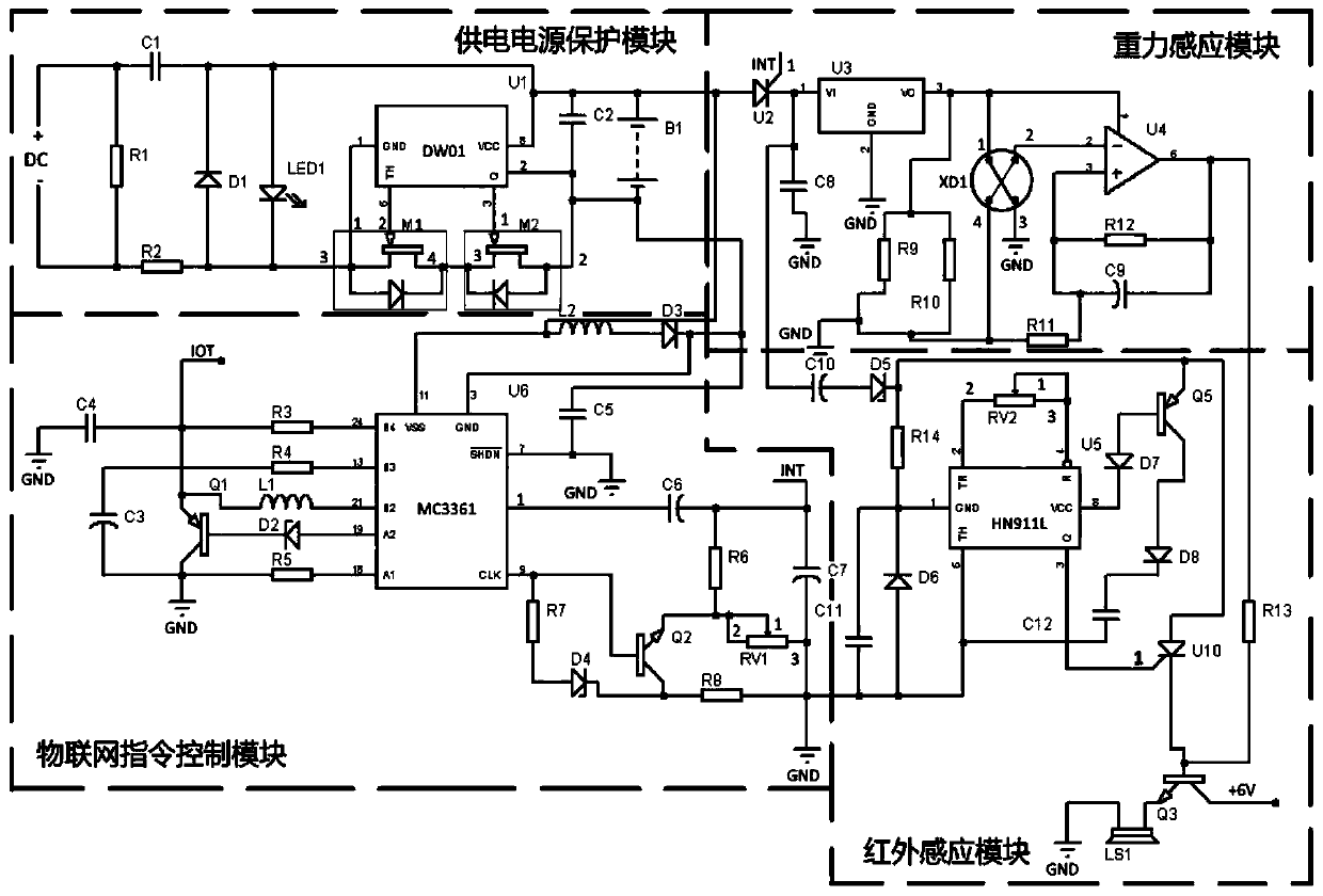 Internet-of-things control dense cabinet alarm detection circuit and control method thereof