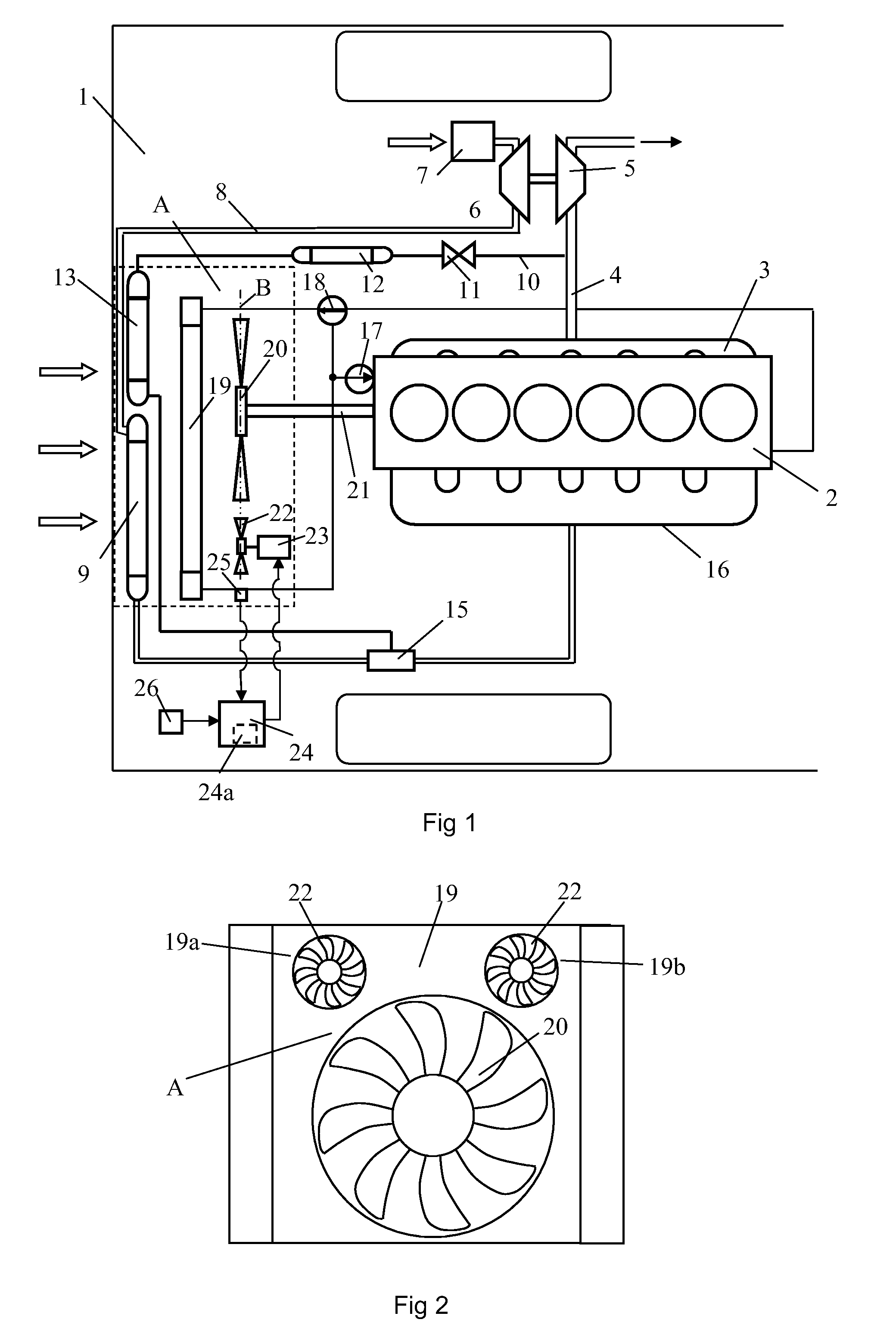 Cooling fan arrangement at a vehicle