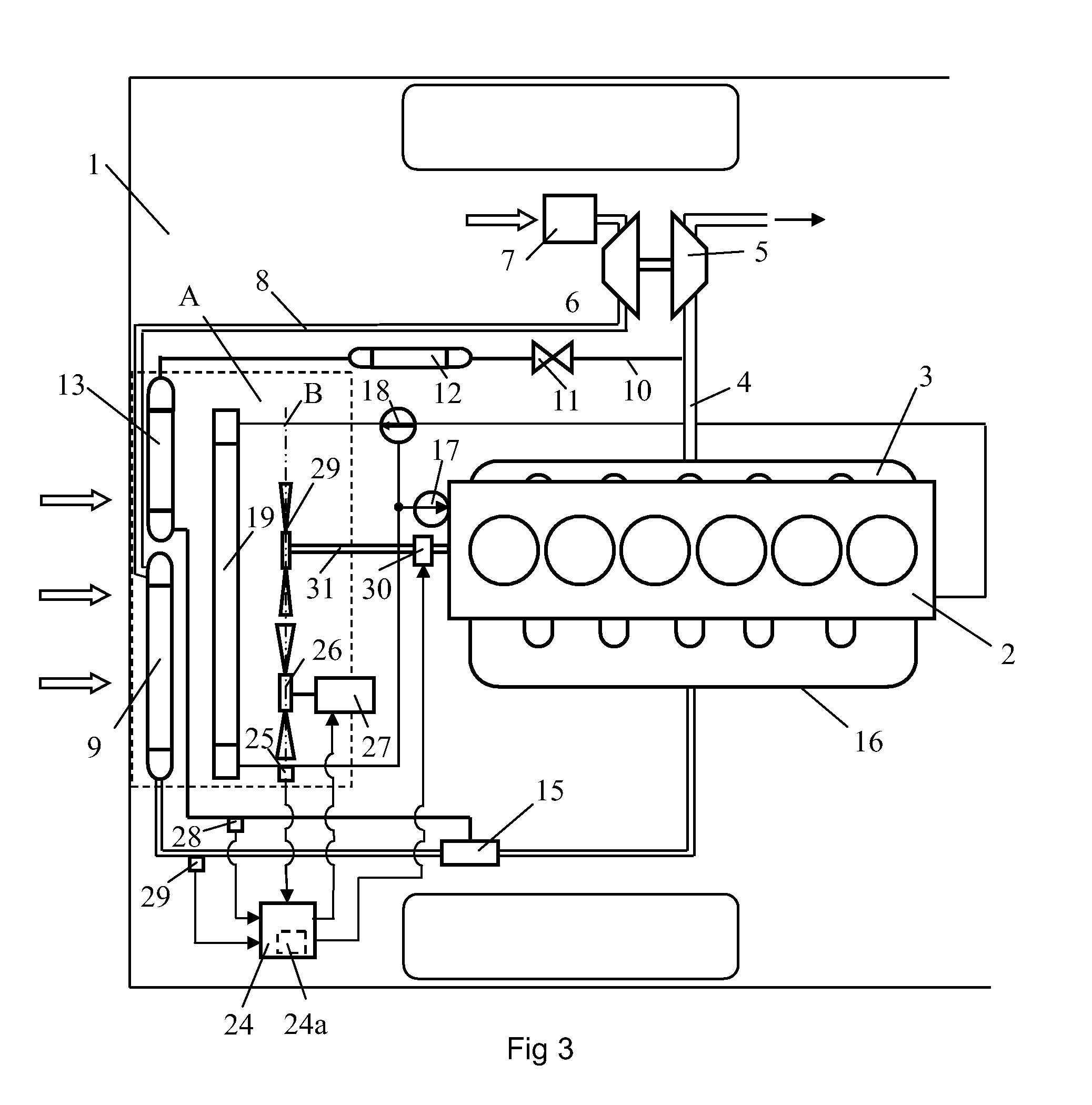 Cooling fan arrangement at a vehicle