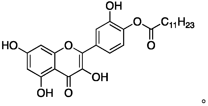 Quercetin derivative chemically modified by dodecanoyl chloride and synthesis method thereof