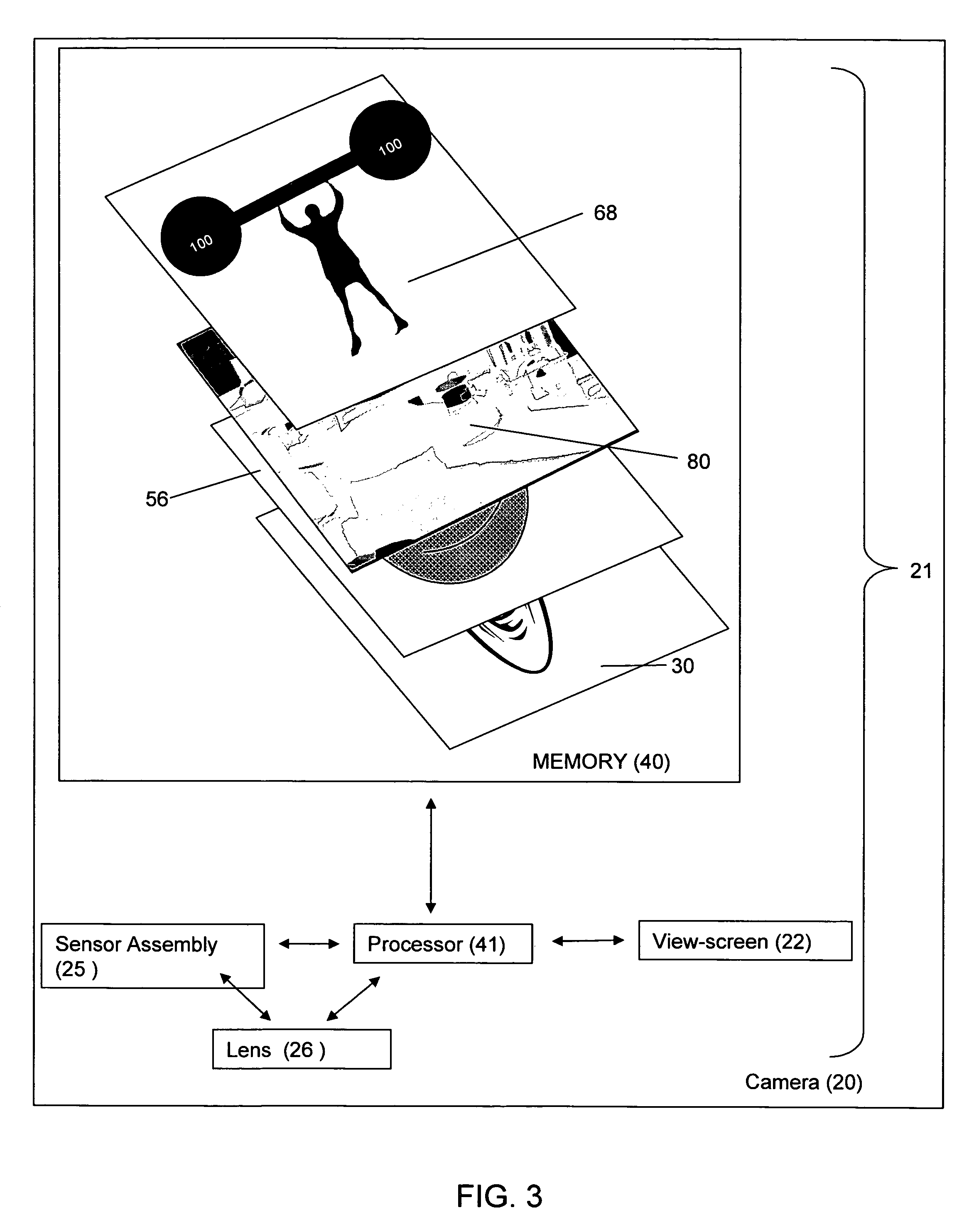 Digital camera having system for digital image composition and related method