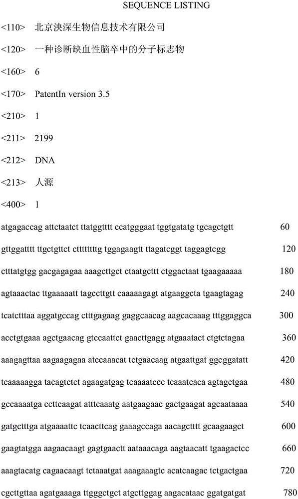 Molecular marker for diagnosing cerebral ischemic thrombosis