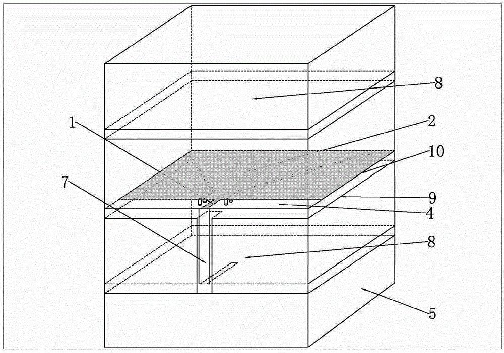 Amplitude-calibrated packaged sandwich antenna with embedded plated though holes