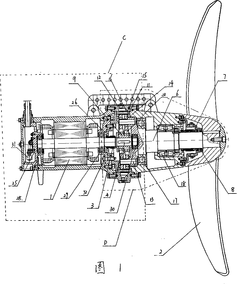 Motor peering type cycloid star wheel diving flow impeller