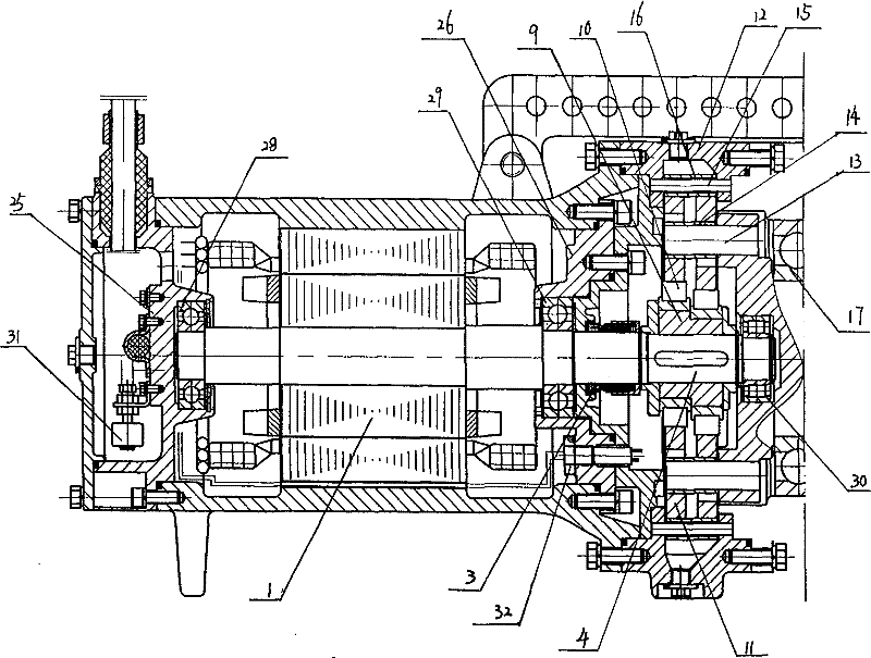 Motor peering type cycloid star wheel diving flow impeller