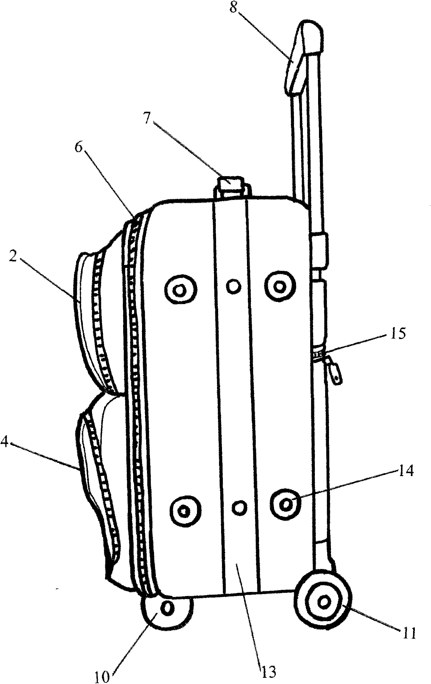 Draw-bar box with pockets and seven wheels