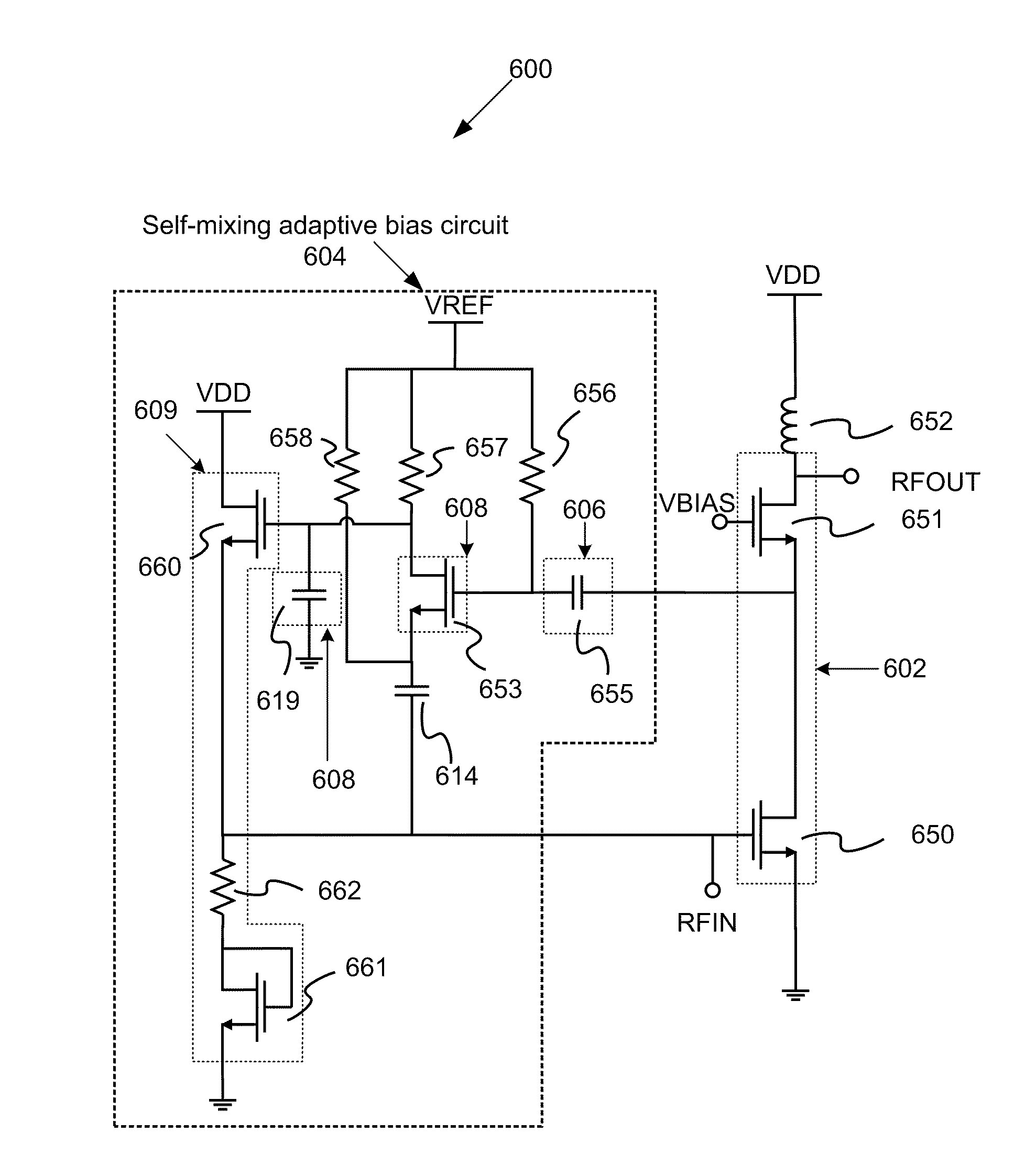 Systems and methods for self-mixing adaptive bias circuit for power amplifier