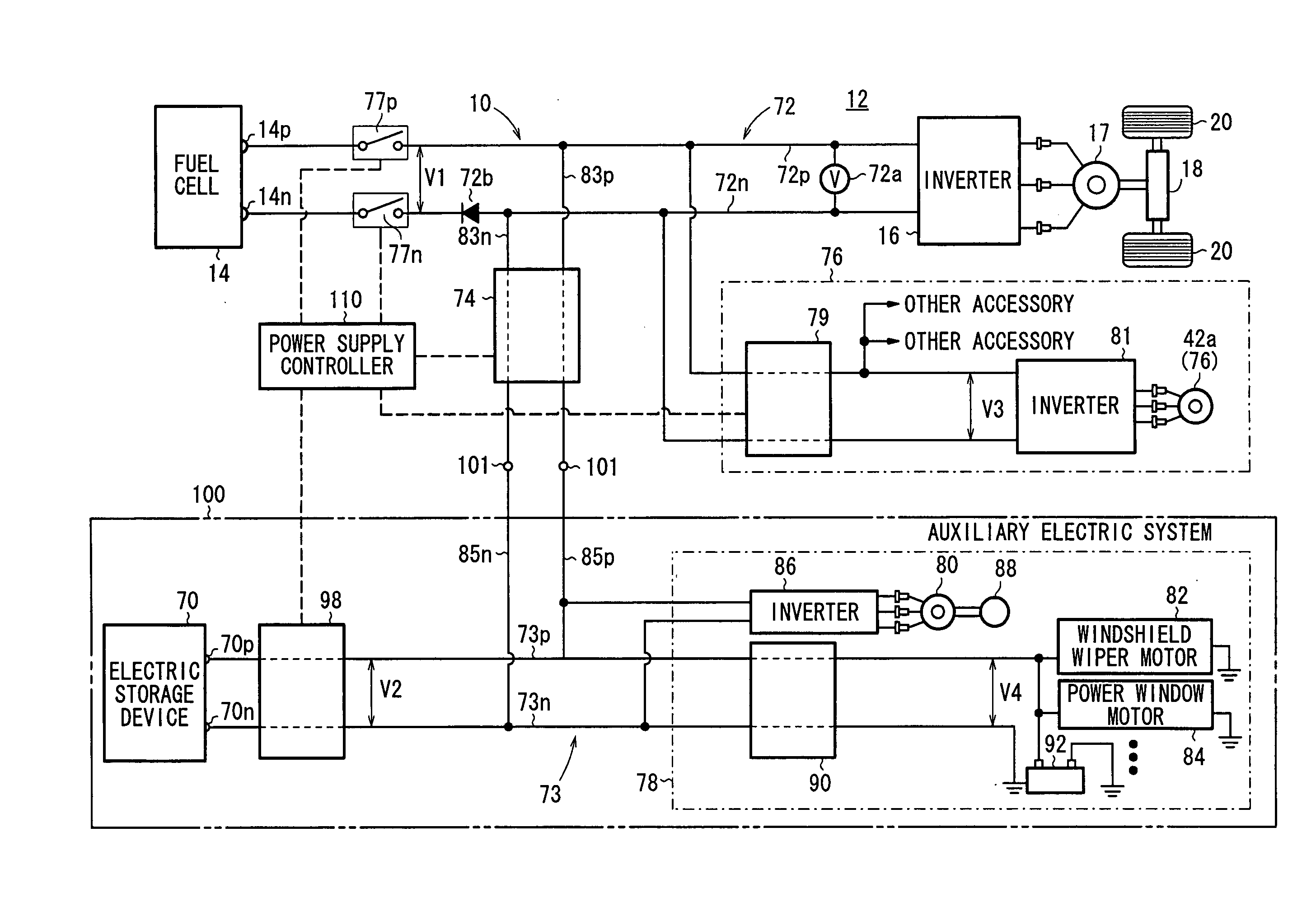 Electric system for fuel cell, fuel cell vehicle, and method of supplying electric power