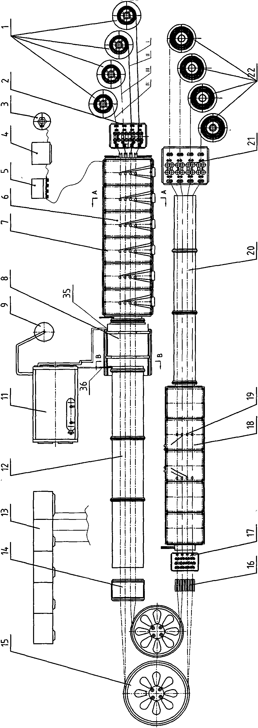 Full-automatic production line for synchronous furnace multi-band bright quenching of bimetal band saw blades