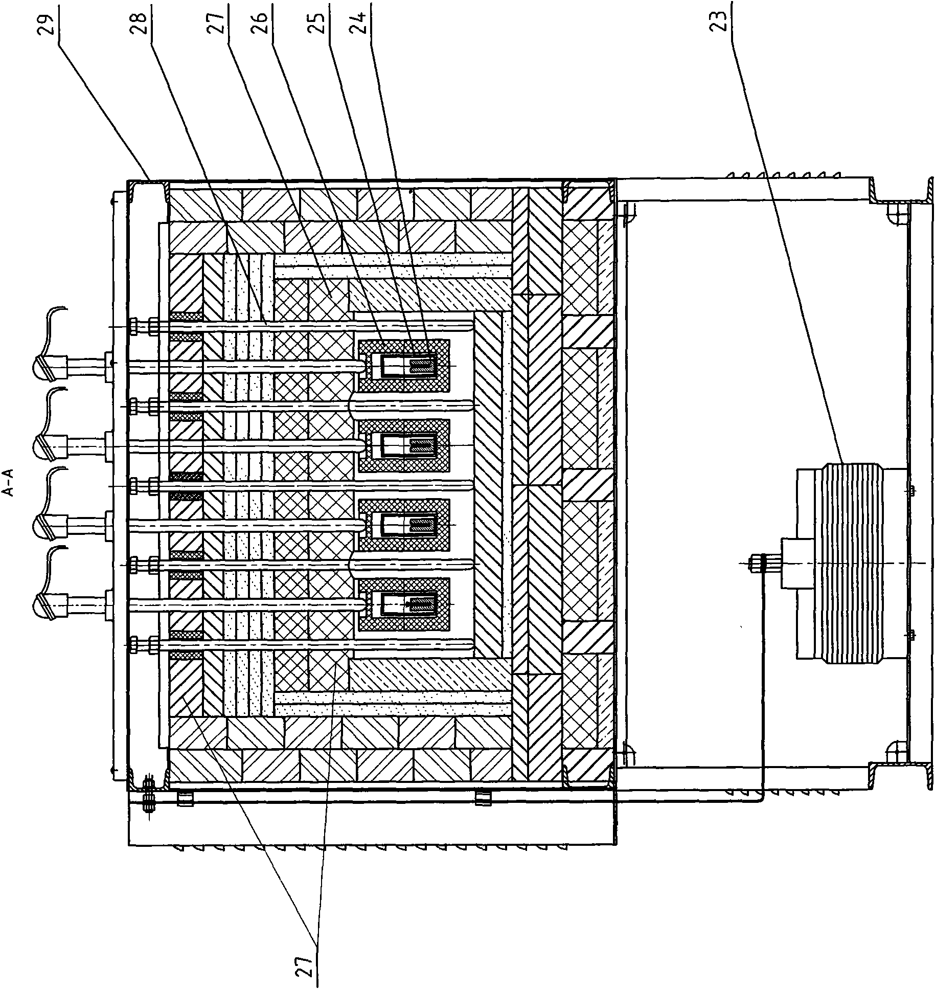 Full-automatic production line for synchronous furnace multi-band bright quenching of bimetal band saw blades