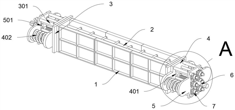 Tensioning stress linkage stretching device for beam body machining