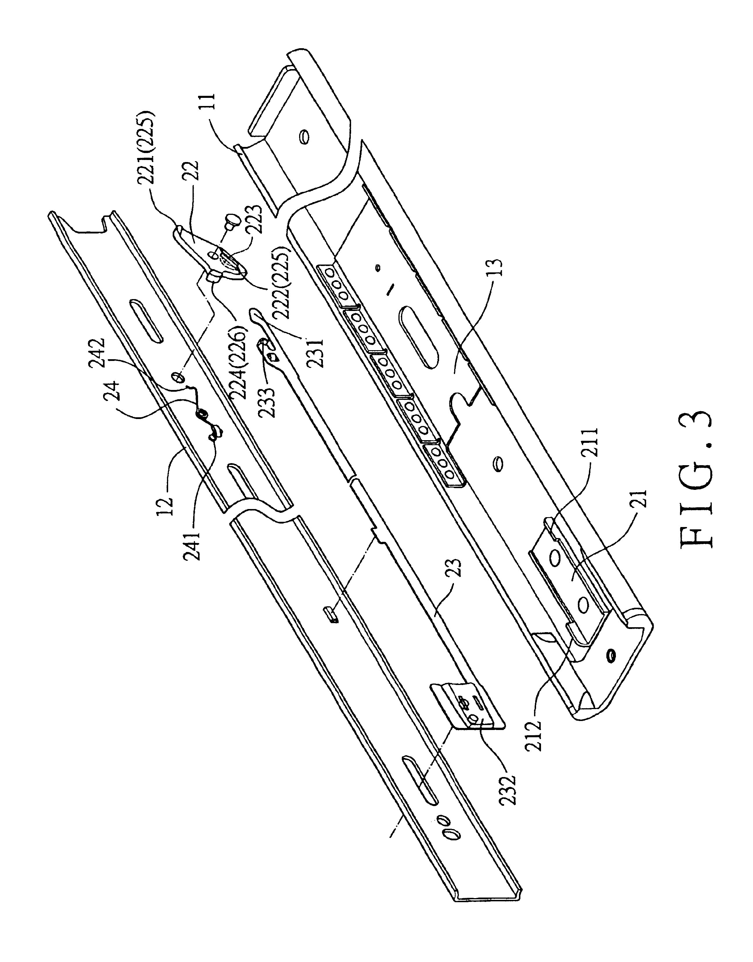 Retaining structure for a track device for drawers