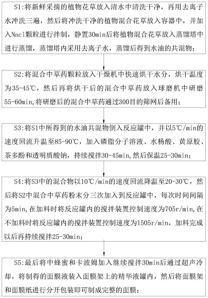 Freckle removing and soothing essence facial mask and preparation method thereof