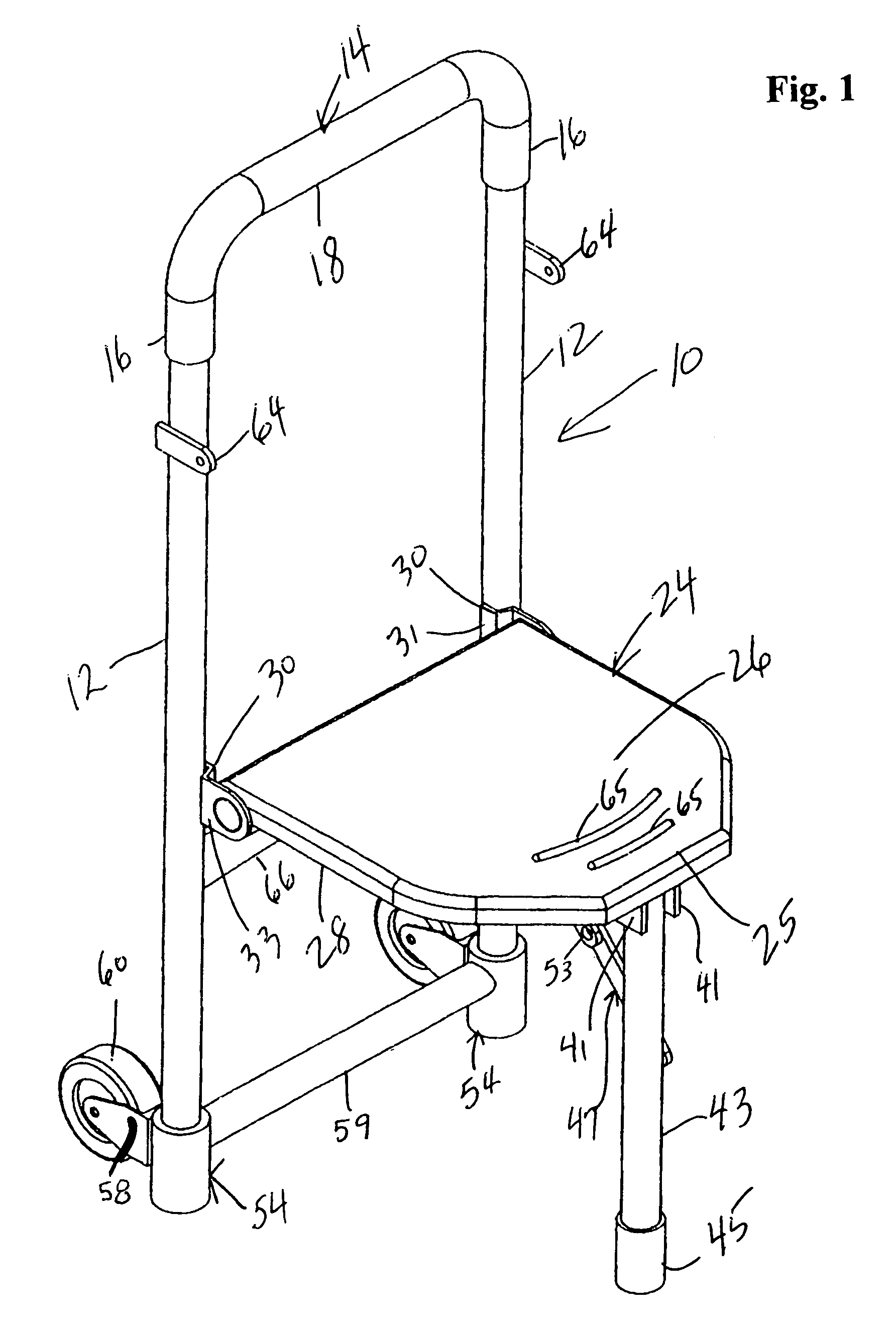 Portable wheeled dolly for carrying receptacle of articles and collapsible chair