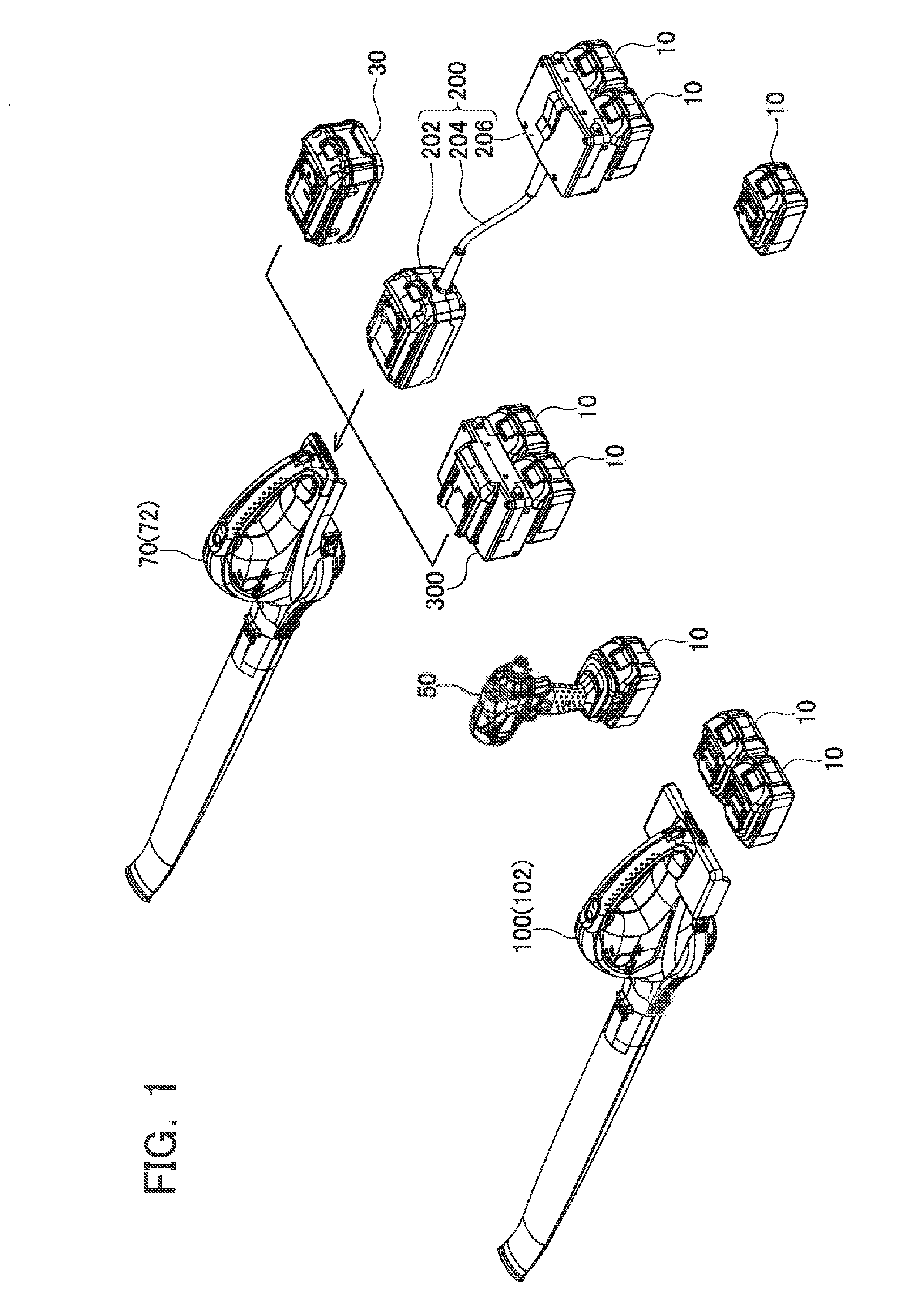 Electric tool powered by a plurality of battery packs and adapter therefor