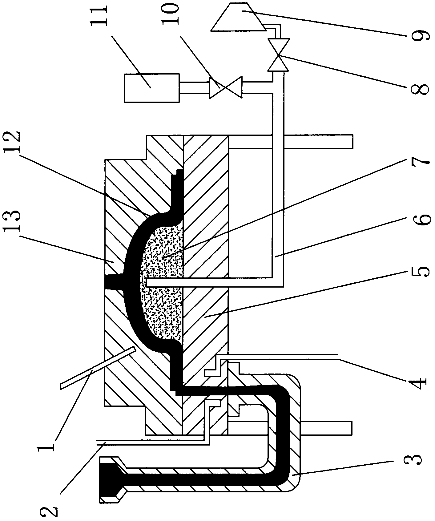 Method and device for pneumatic bulging after head casting