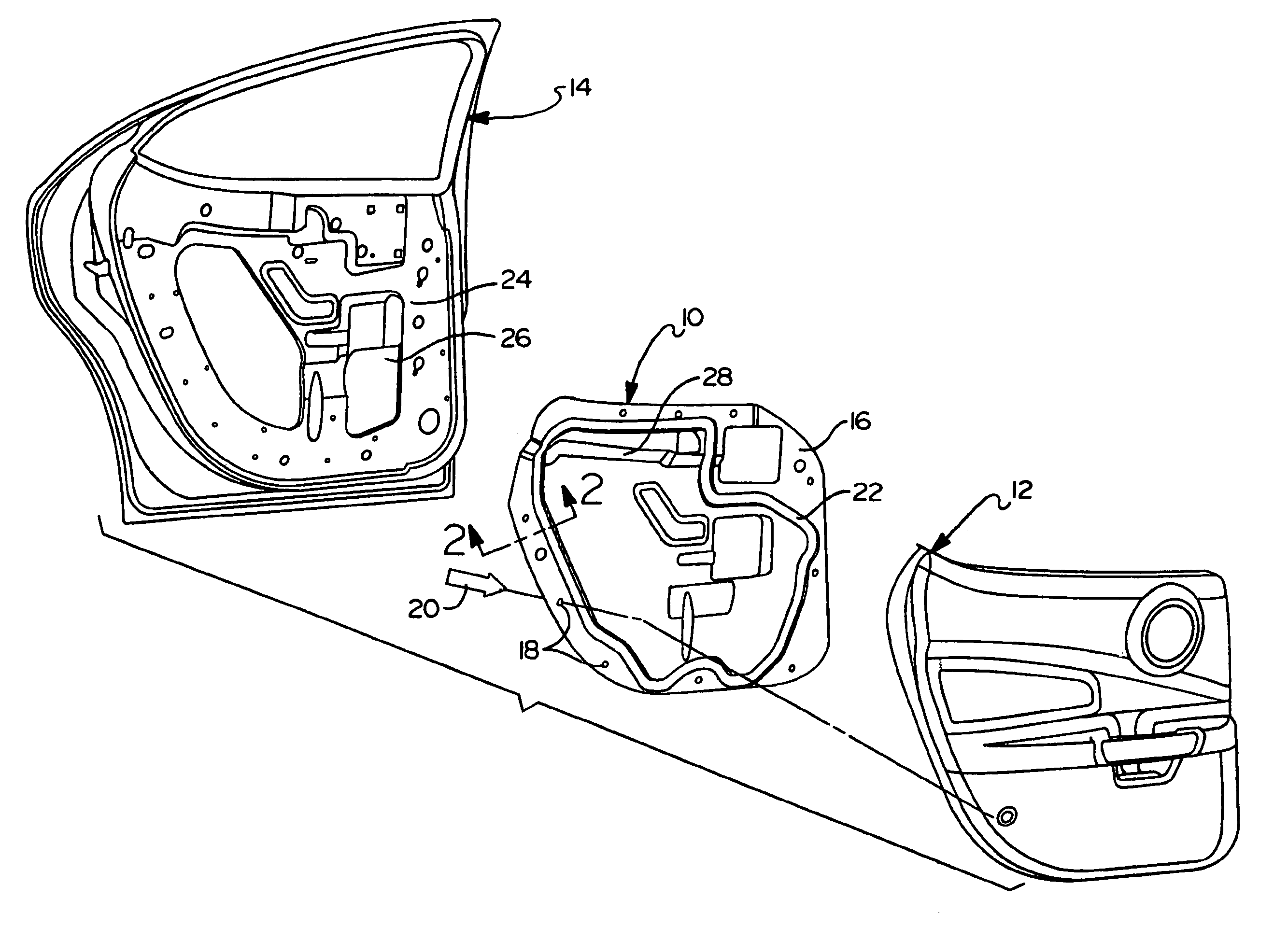 Water and sound shield having raised sealing rib