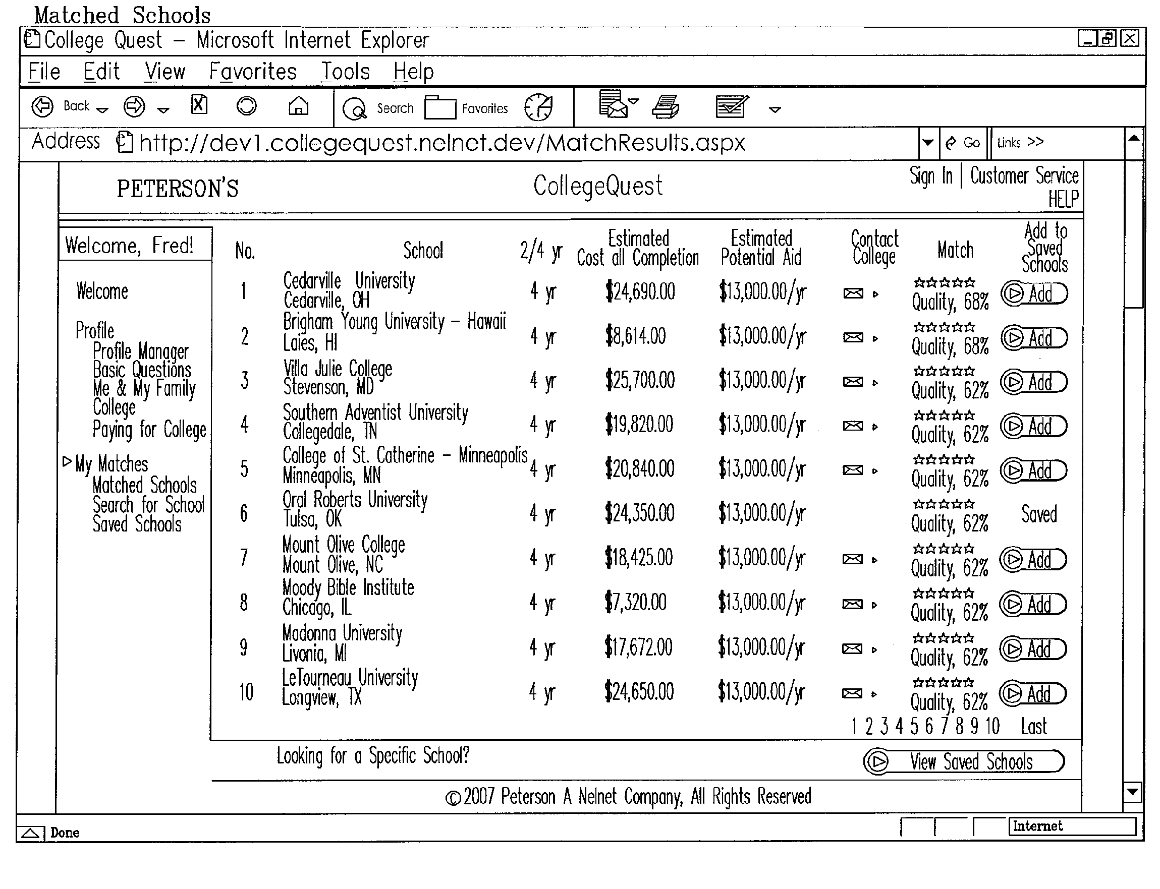 System and method for matching students to schools