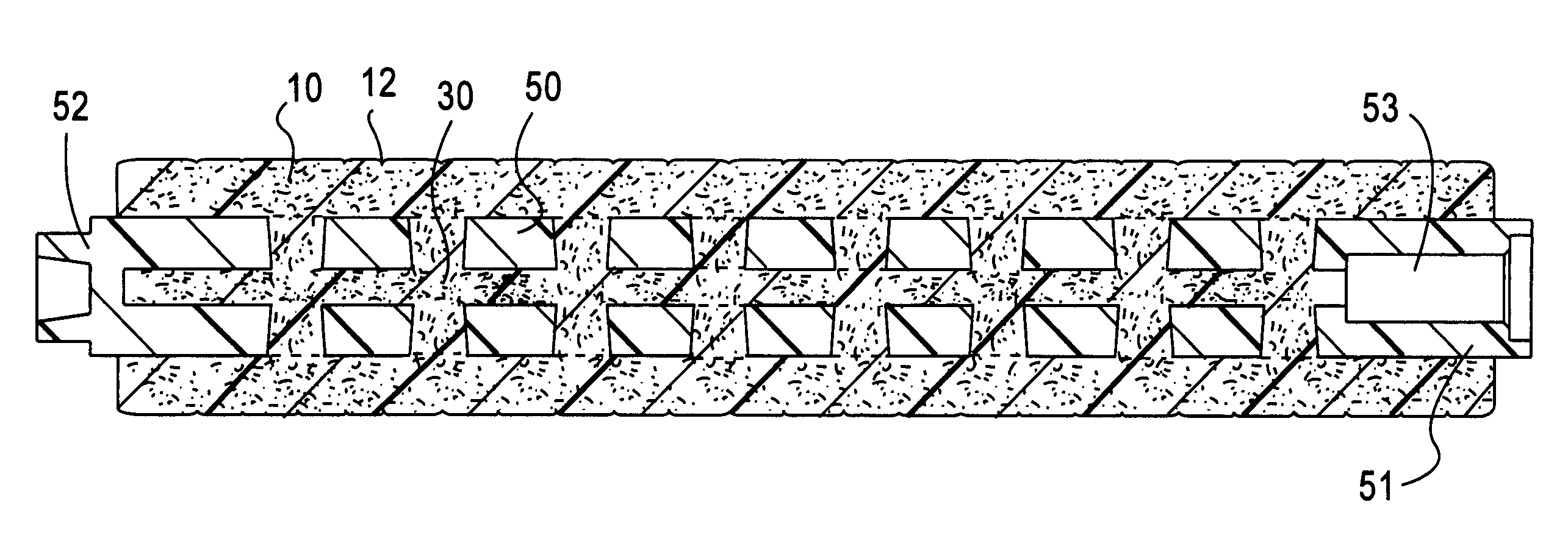 Foam composition roller brush with embedded mandrel