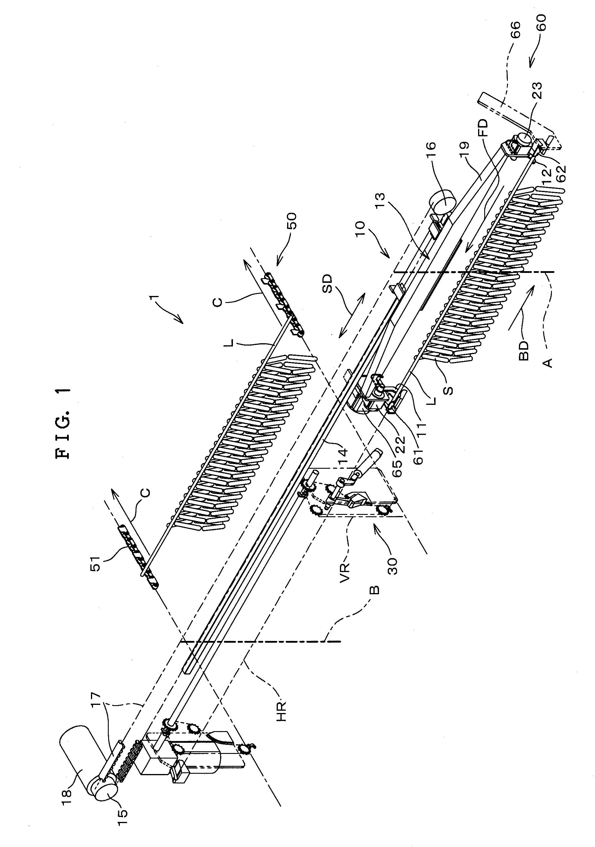 Apparatus for transferring a stick with a strand of sausage or the like suspended therefrom