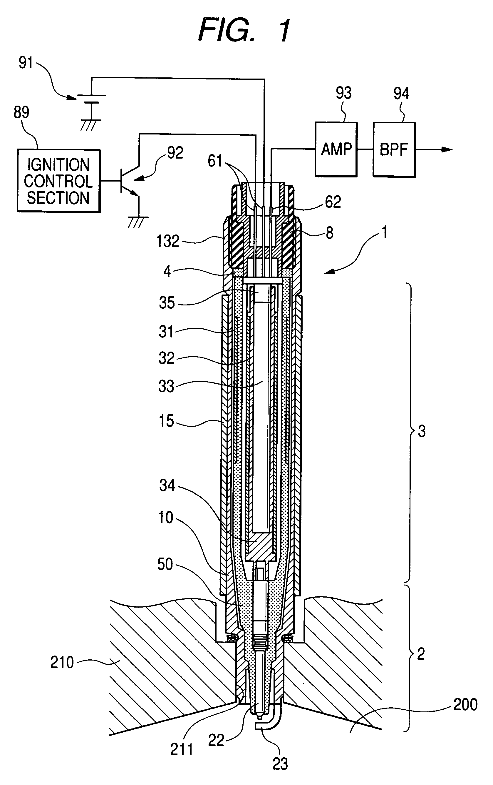 Combustion chamber pressure sensor equipped with damper body for attenuating transmitted engine vibration