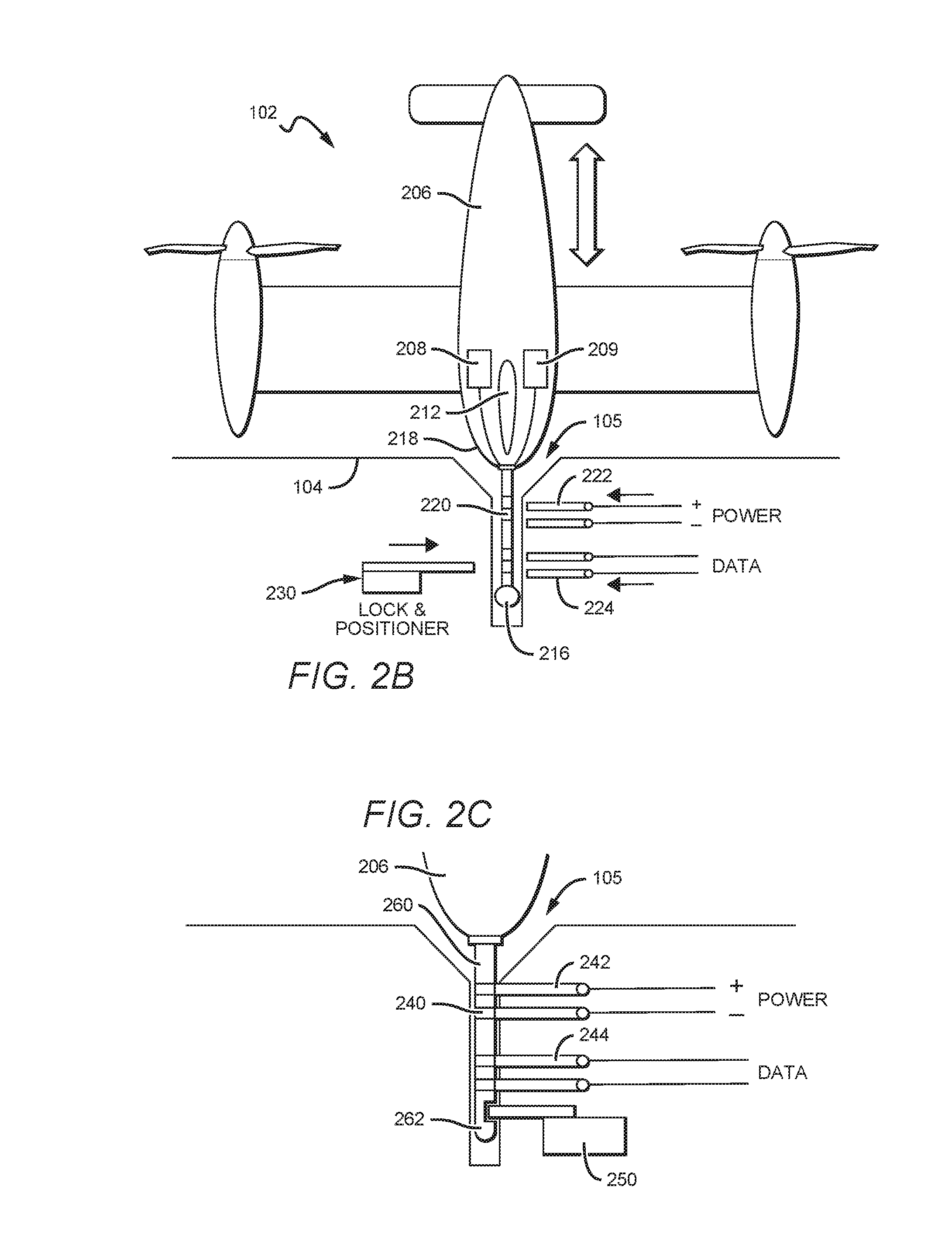 Power and communication interface for vertical take-off and landing (VTOL) unmanned aerial vehicles (UAVS)