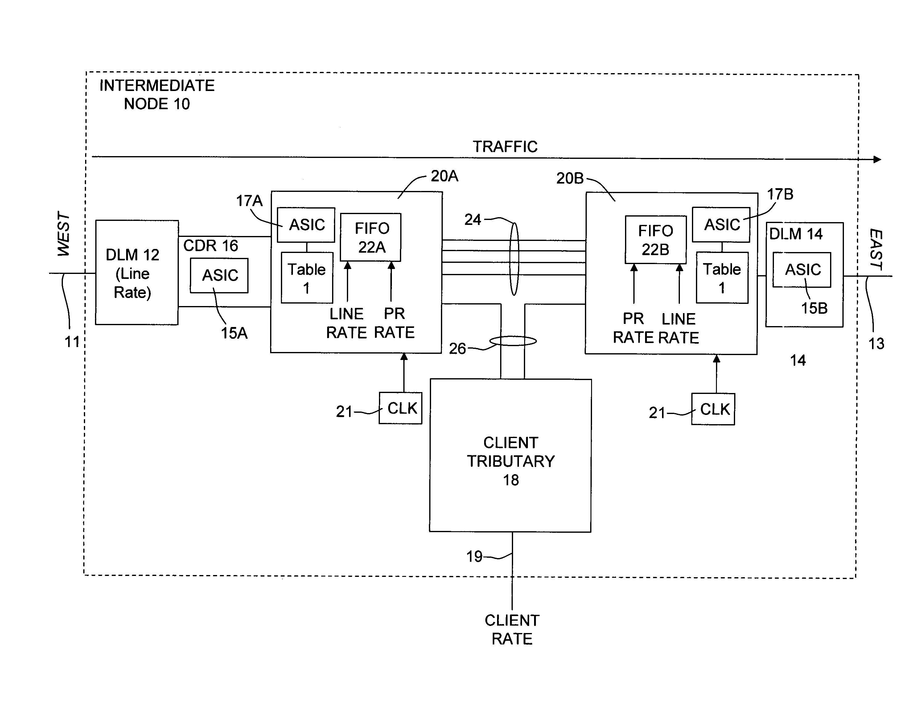 Optical transmission network with asynchronous mapping and demapping and digital wrapper frame for the same