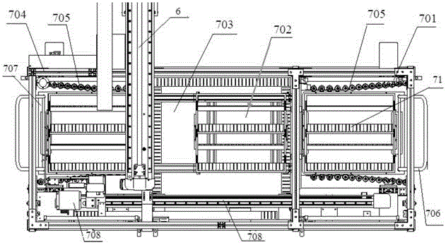 System for taking toothbrush handles from horizontal machine, shearing toothbrush handles, placing toothbrush handles into vertical machine for secondary glue injection, and conducting casing