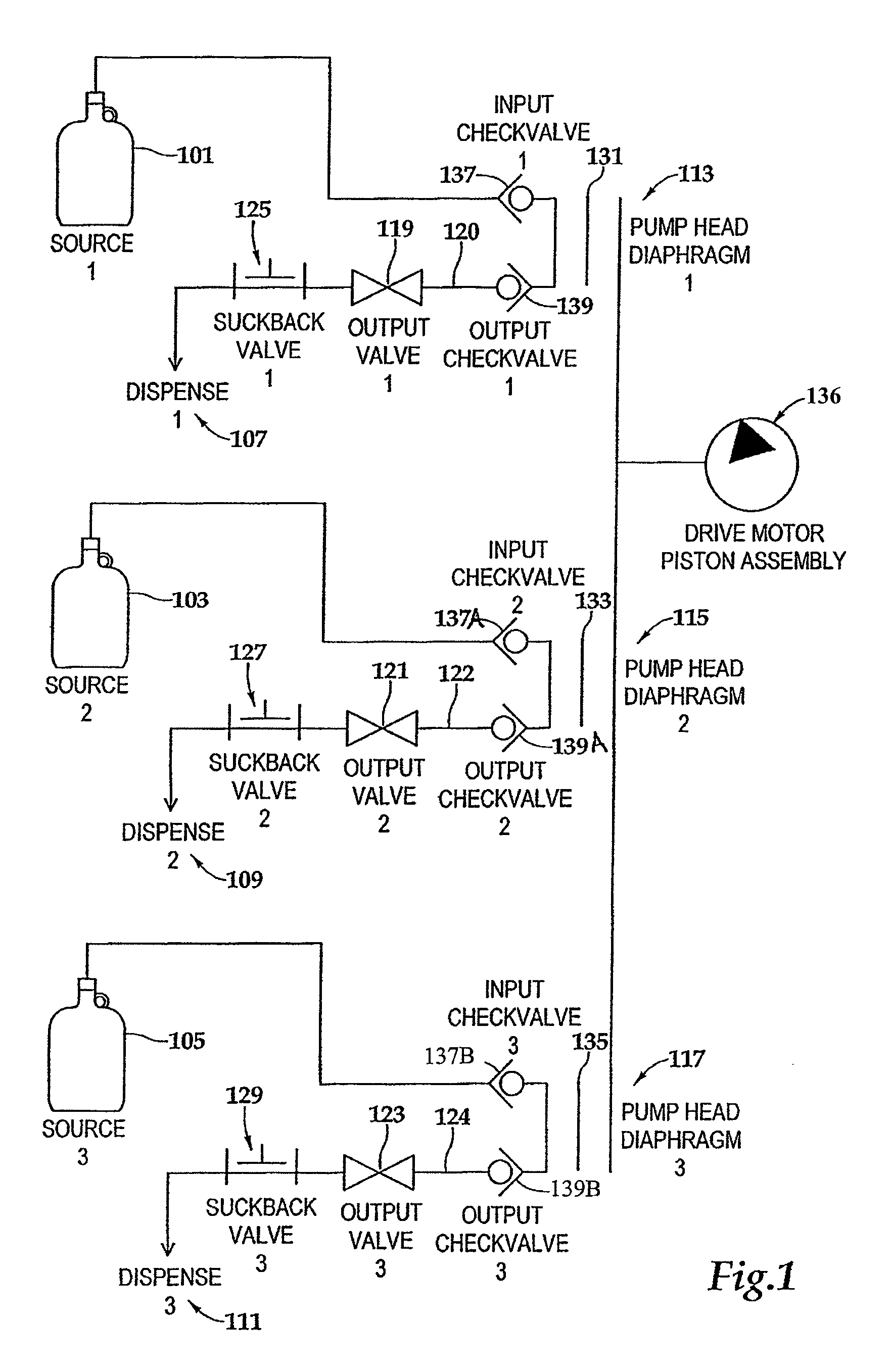 Precision pump having multiple heads and using an actuation fluid to pump one or more different process fluids