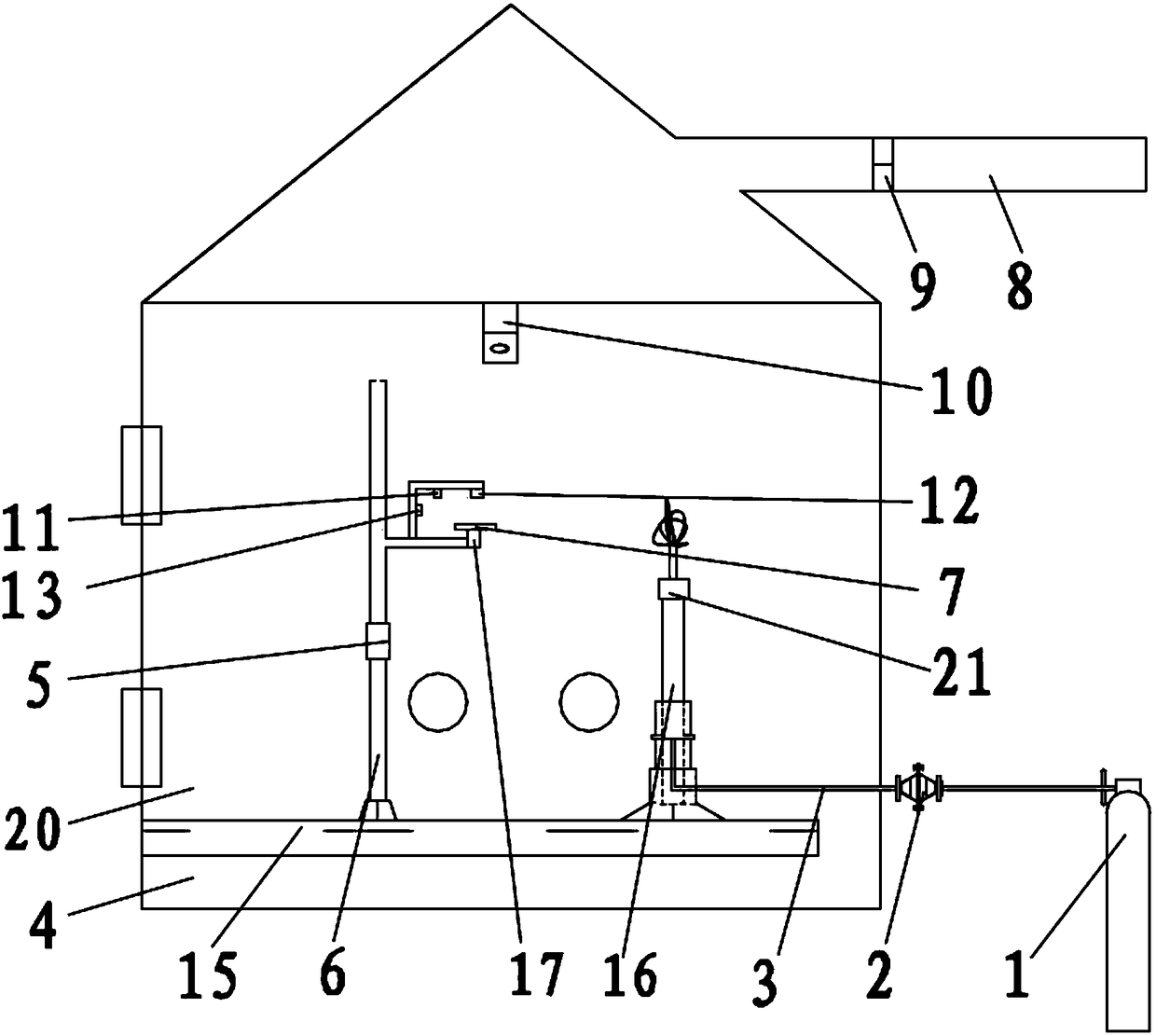 Test device for combustion characteristics of coal sample under thermal radiation of jet flames in different strengths