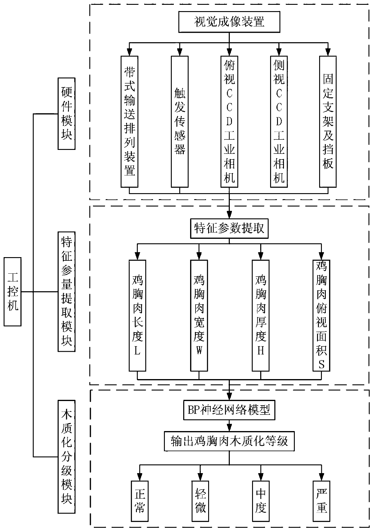 Vision imaging technology-based chicken breast lignification degree grading device and method thereof