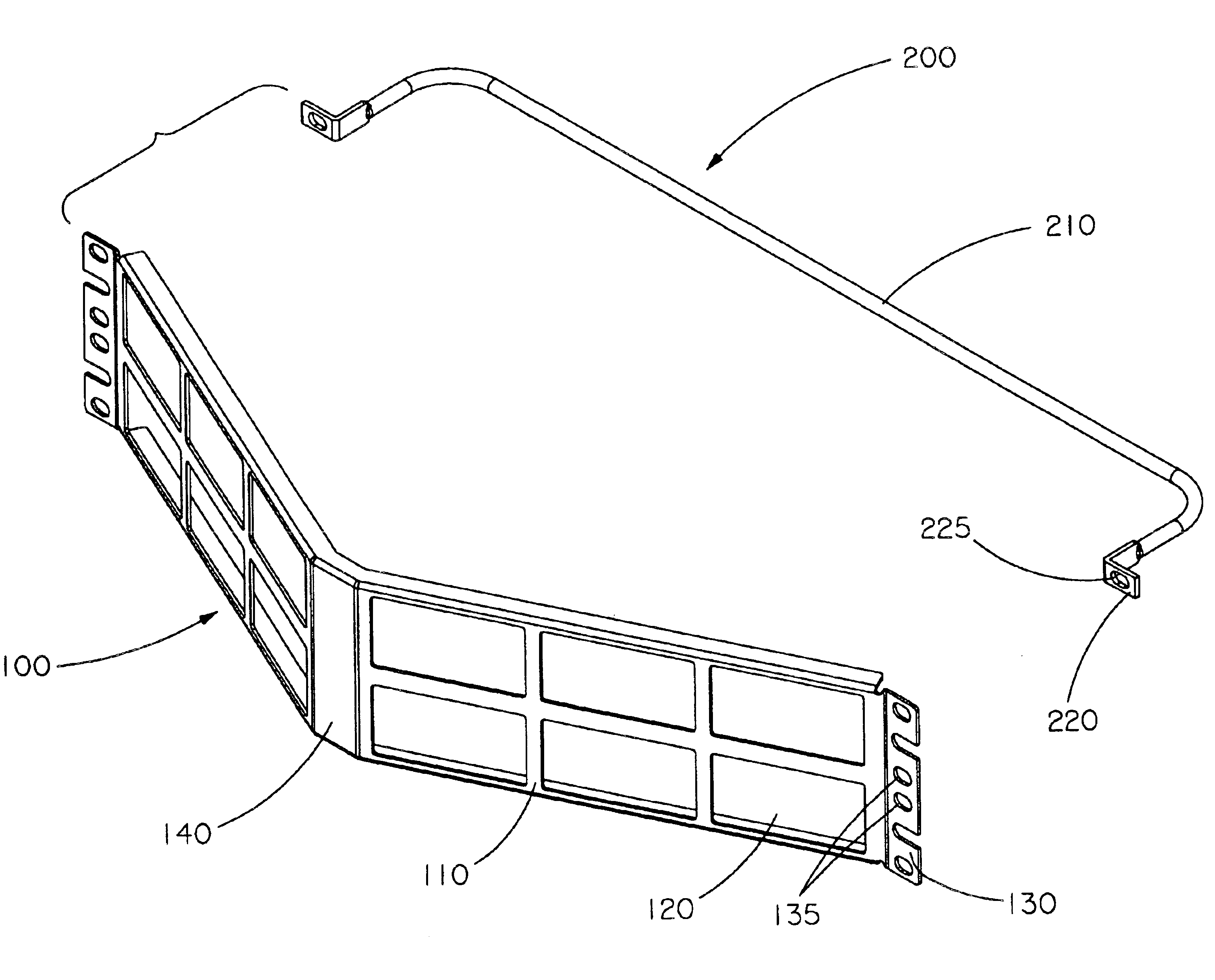 Angled patch panel with cable support bar for network cable racks