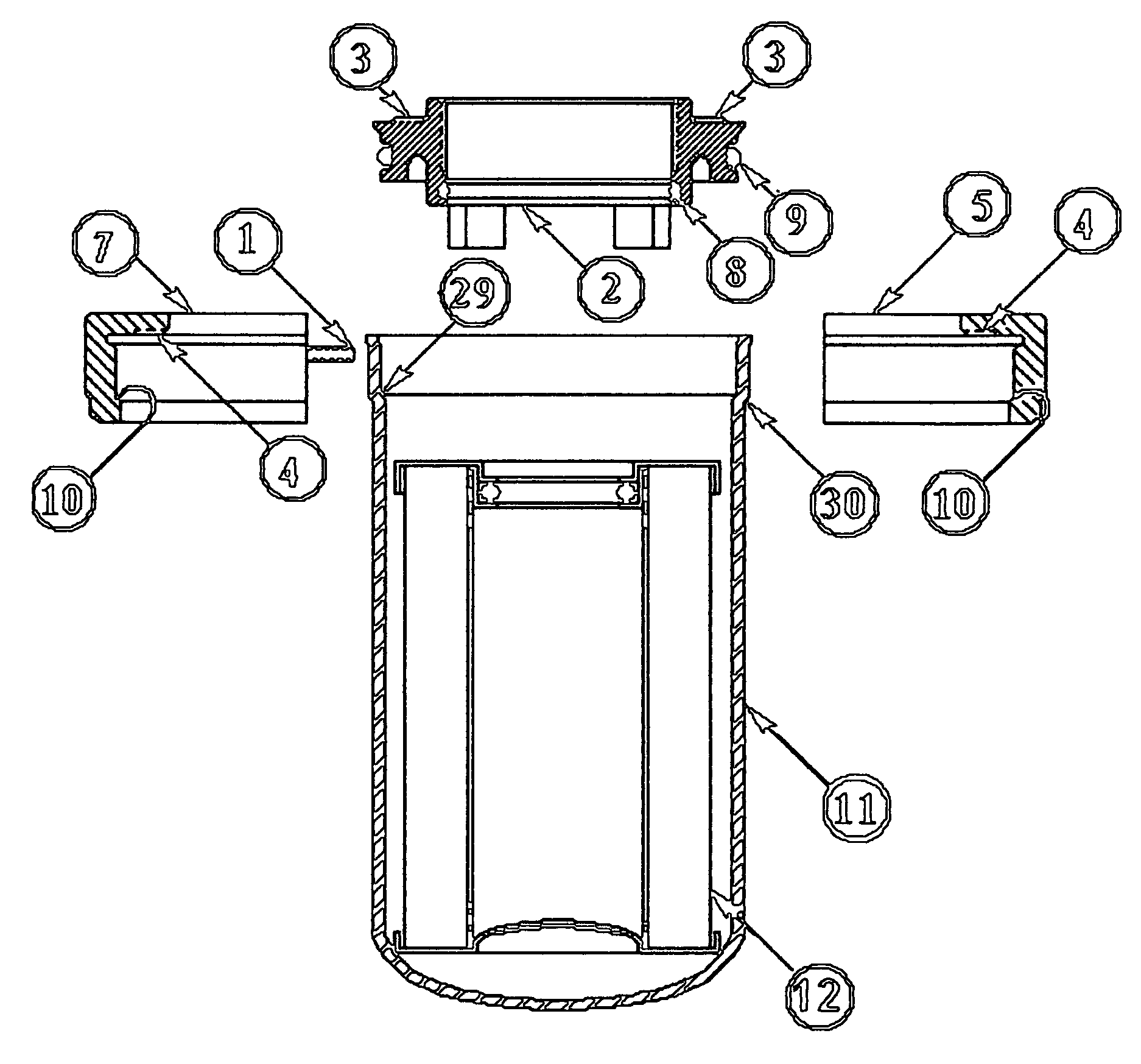 Re-usable structure which attaches to the same filter head as originally intended to receive a throw-away spin-on