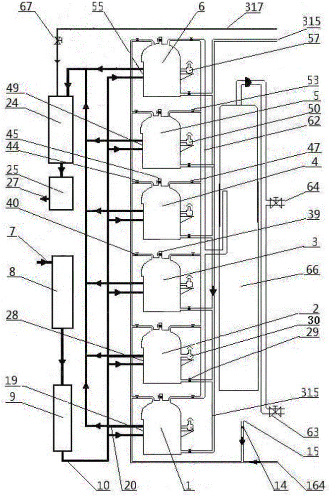 Six-tank circulating type marsh gas double-path SOFC anode fuel supply system