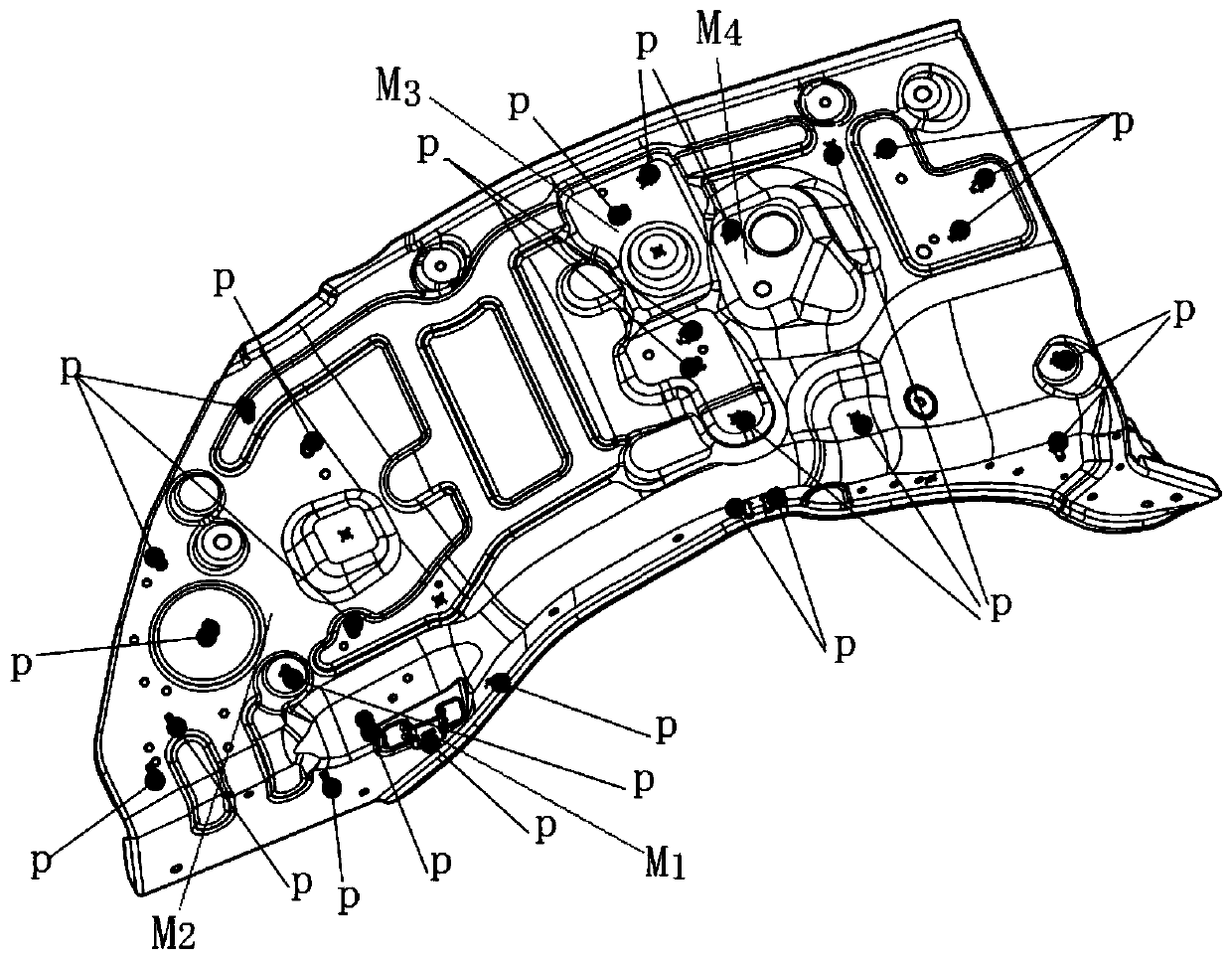 Automobile right front wheel cover screw-implanting cover plate assembly positioning and welding tool