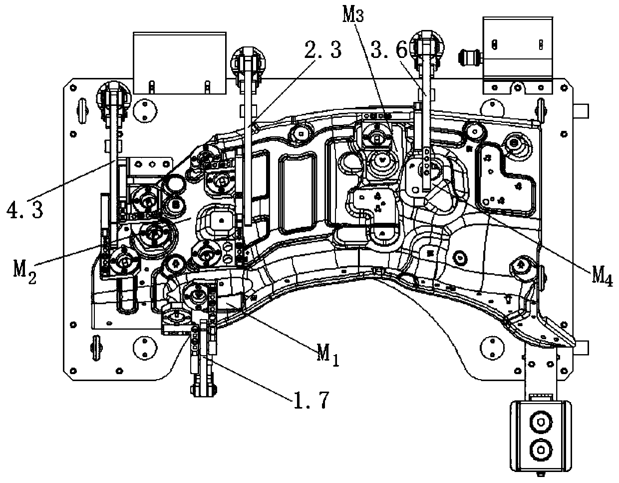 Automobile right front wheel cover screw-implanting cover plate assembly positioning and welding tool