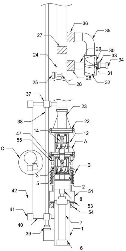 Segmented pressurization type pollution discharge deep-well pump and operation method thereof