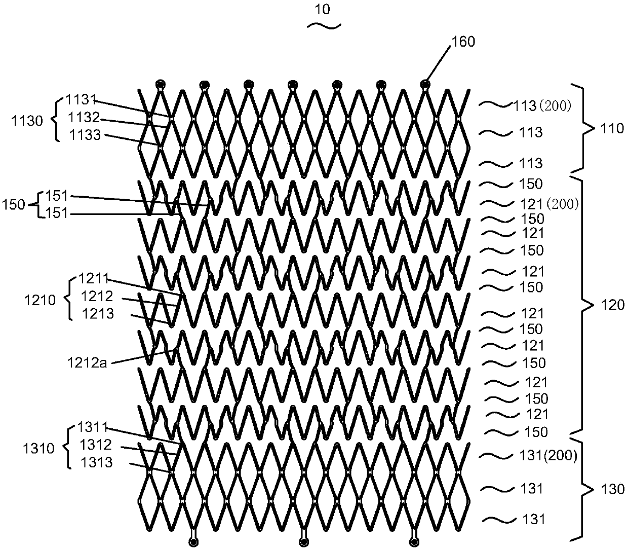 Sectional bare stent