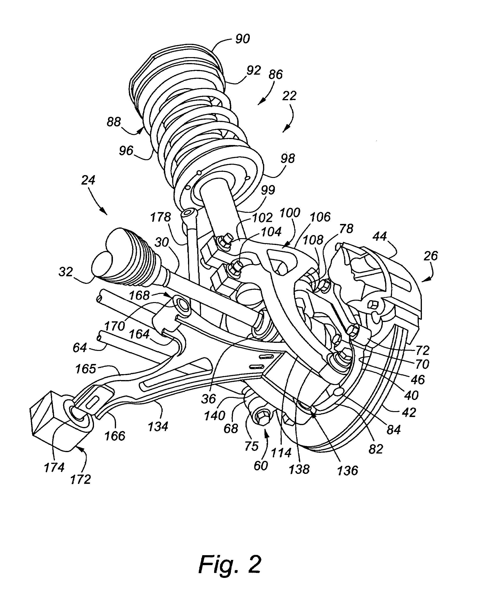 Steering and suspension system for a vehicle