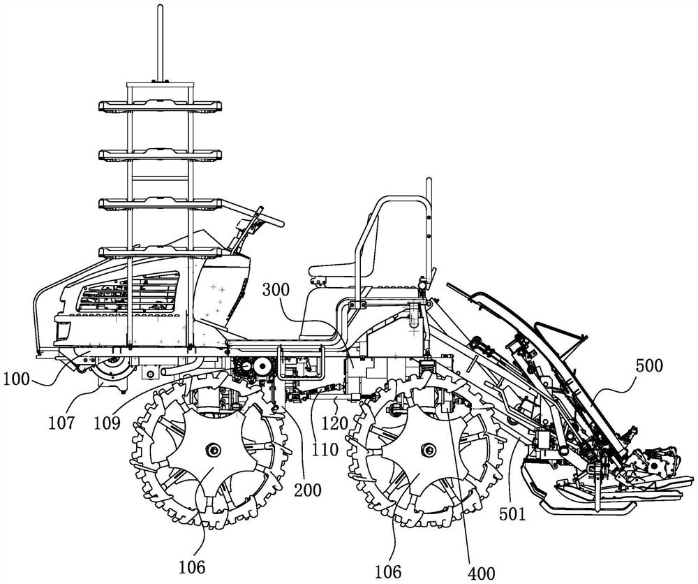 High-ground-clearance full-time four-wheel-drive rice transplanter