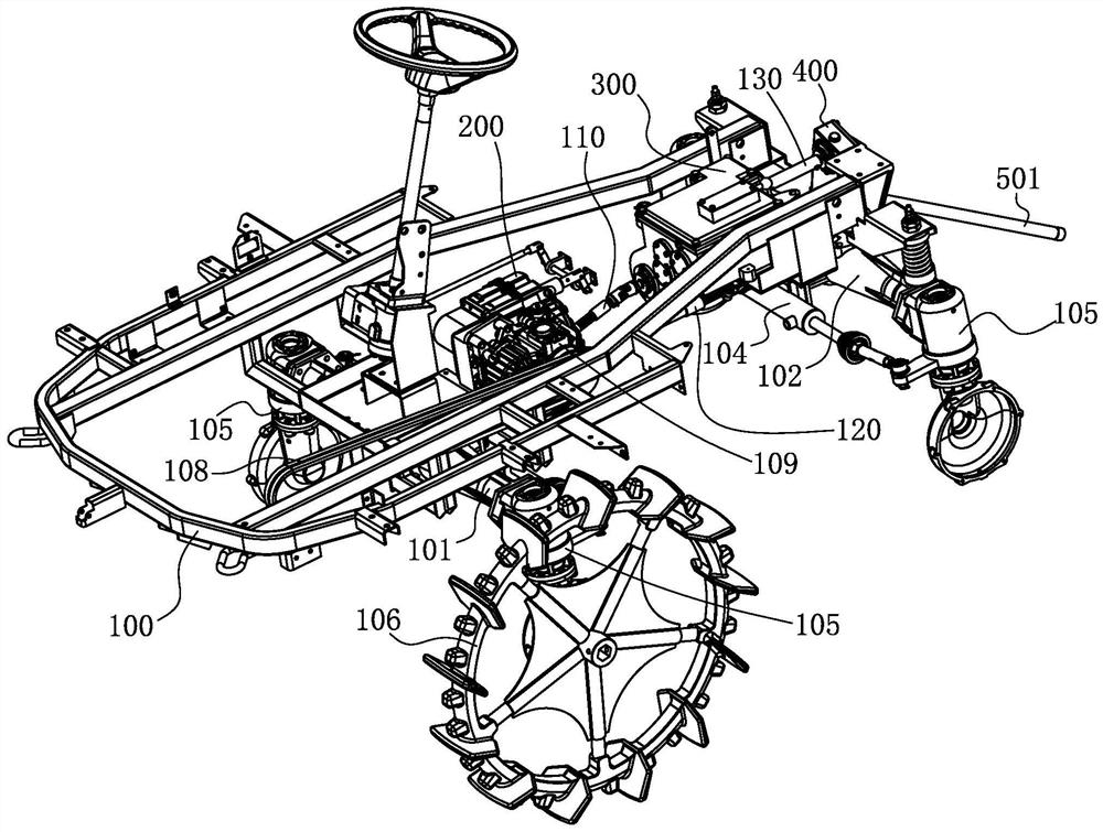 High-ground-clearance full-time four-wheel-drive rice transplanter