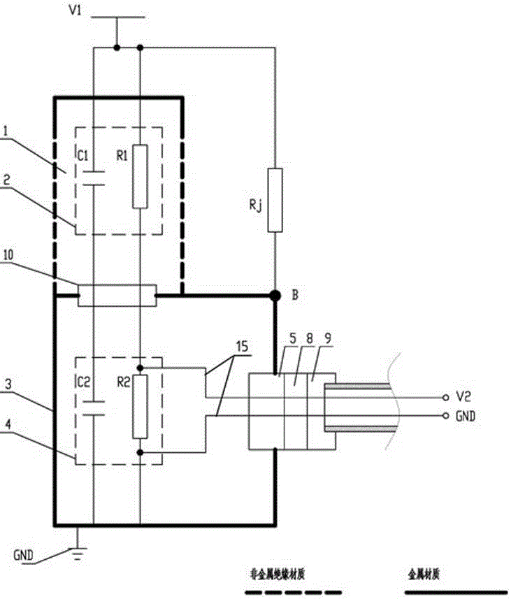 Dual-gas chamber direct-current voltage divider