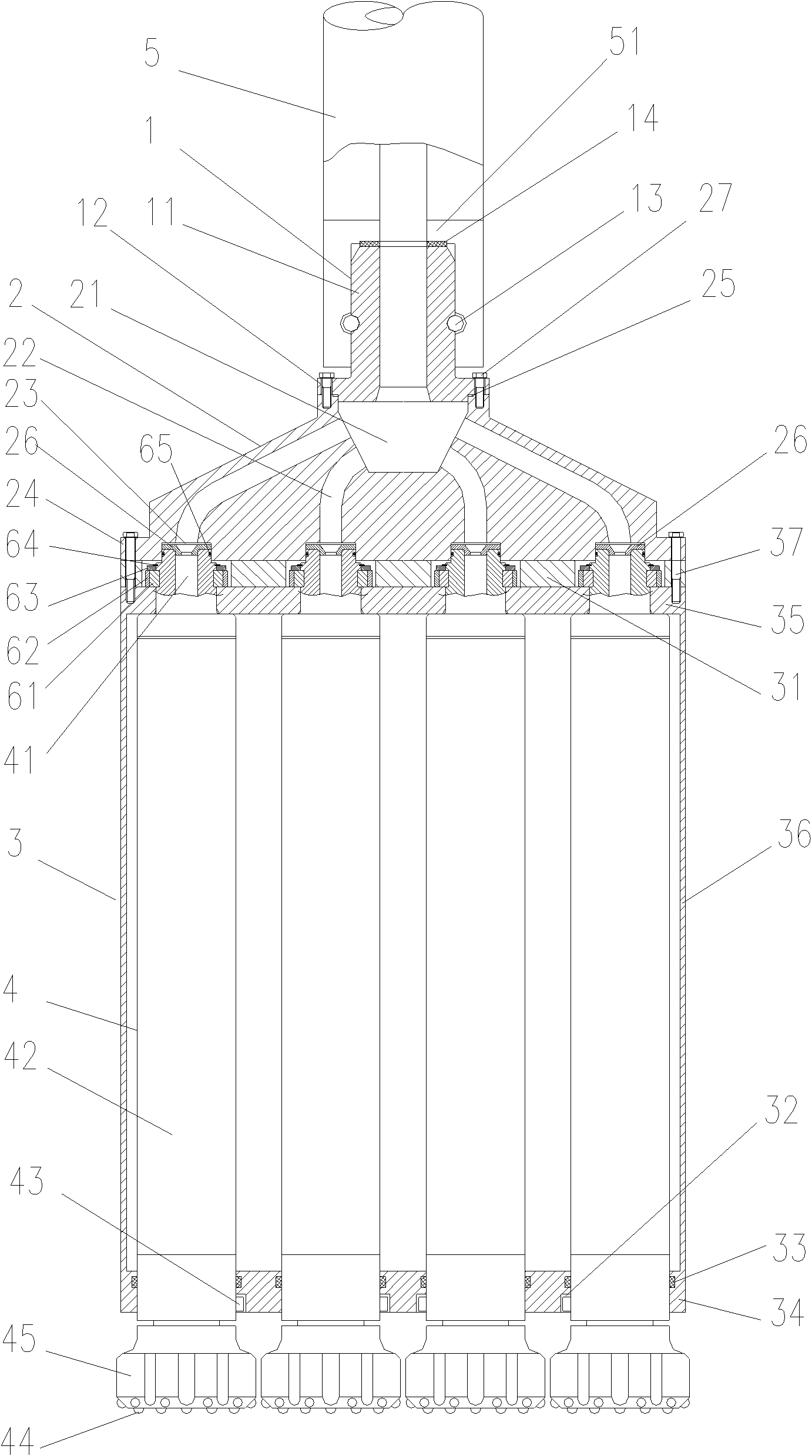 Rotation-revolution combined down-hole hammer and construction method thereof