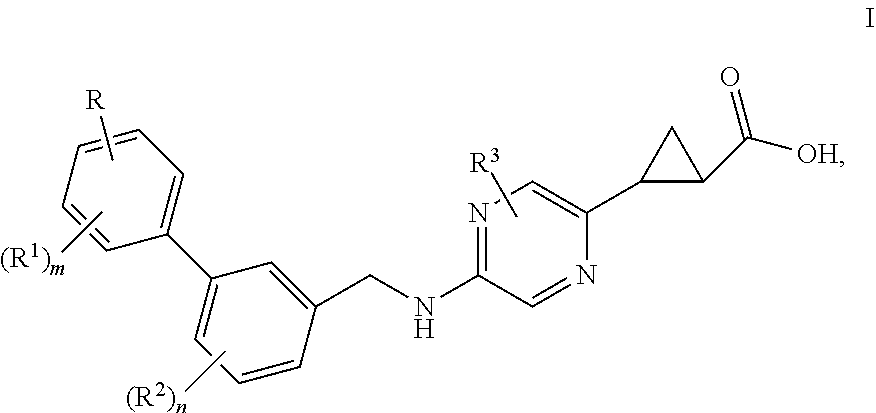 Benzylaminopyrazinylcyclopropanecarboxylic acids, pharmaceutical compositions and uses thereof