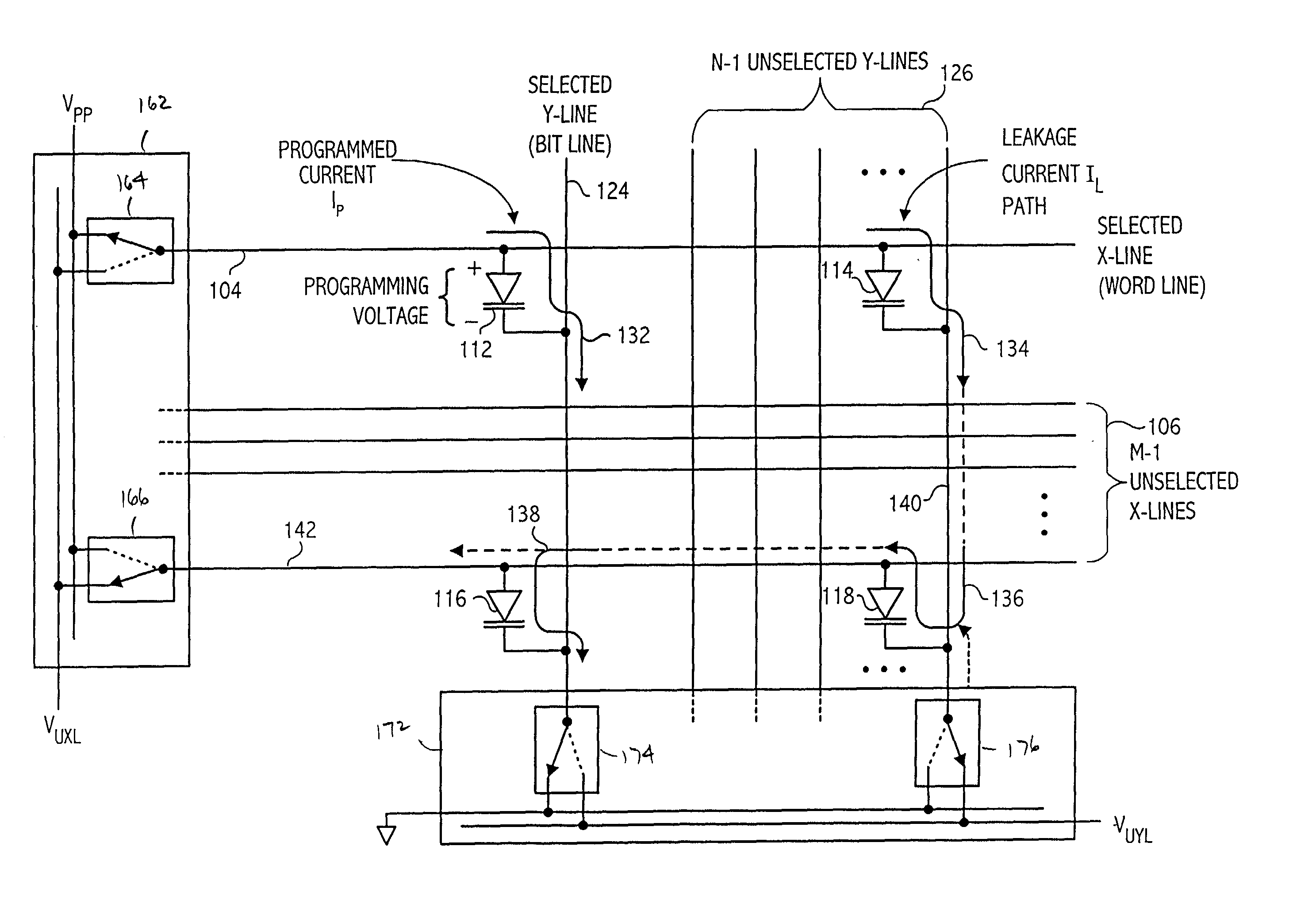 Method and apparatus for biasing selected and unselected array lines when writing a memory array